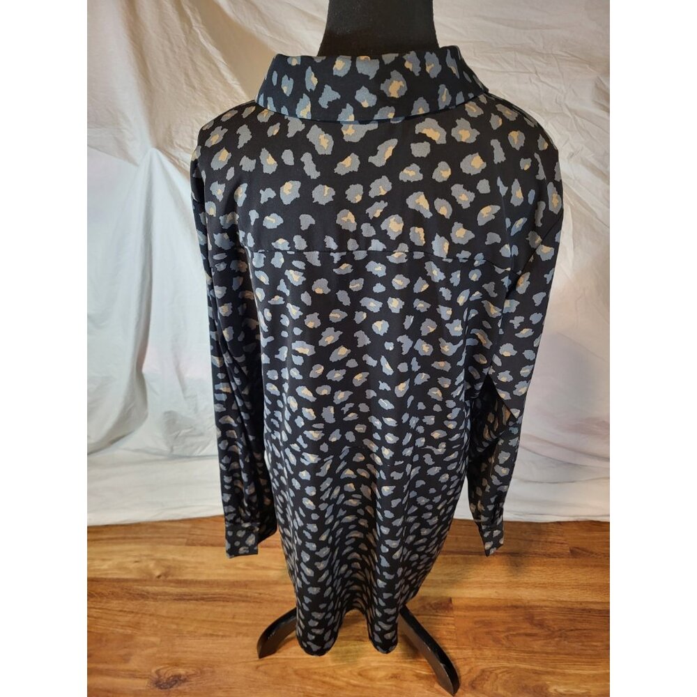 SUSAN GRAVER Button Front Navy Animal Print Long‎ Sleeve Dress L - Picture 4 of 5